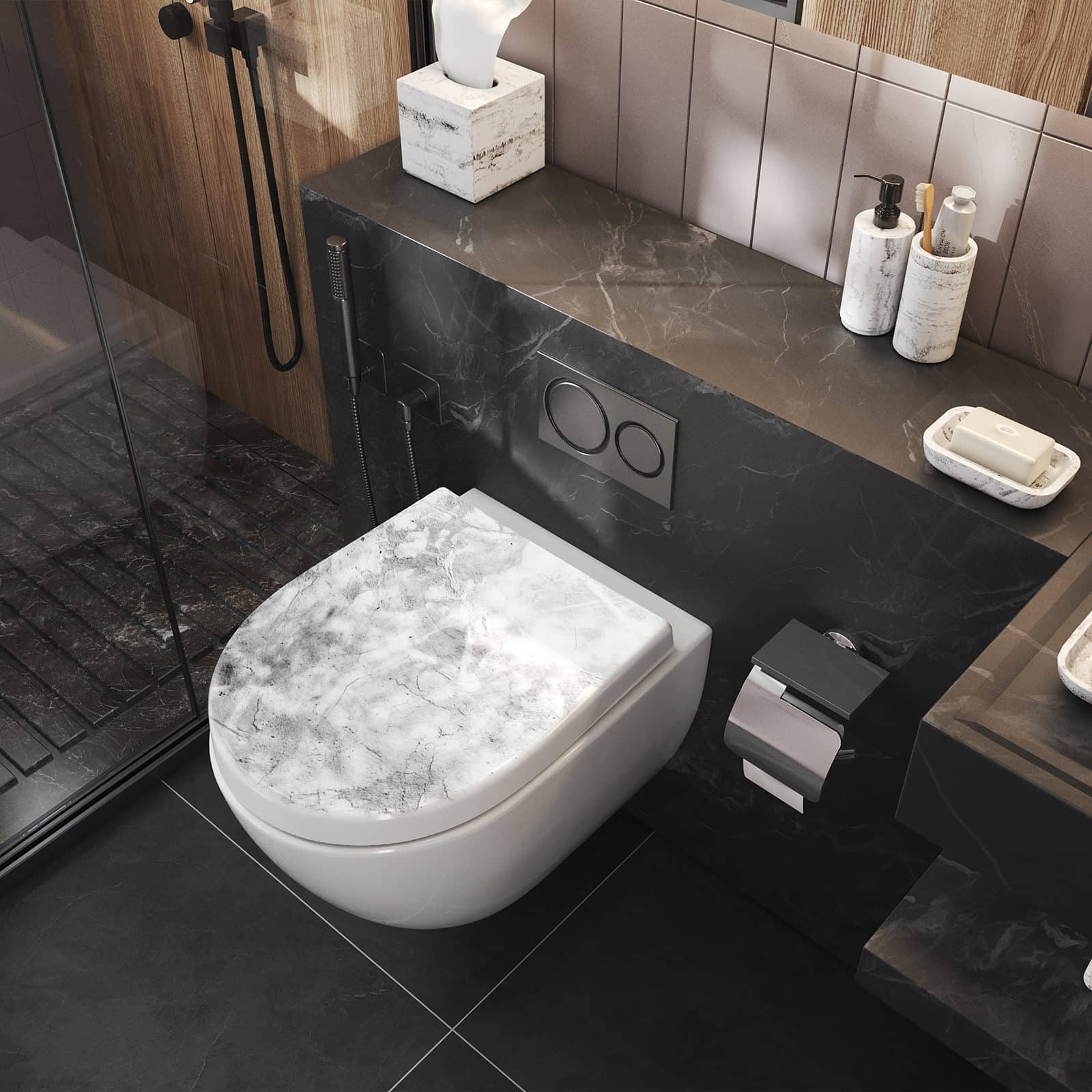 WC-Sitz mit Absenkautomatik Marmor Struktur
