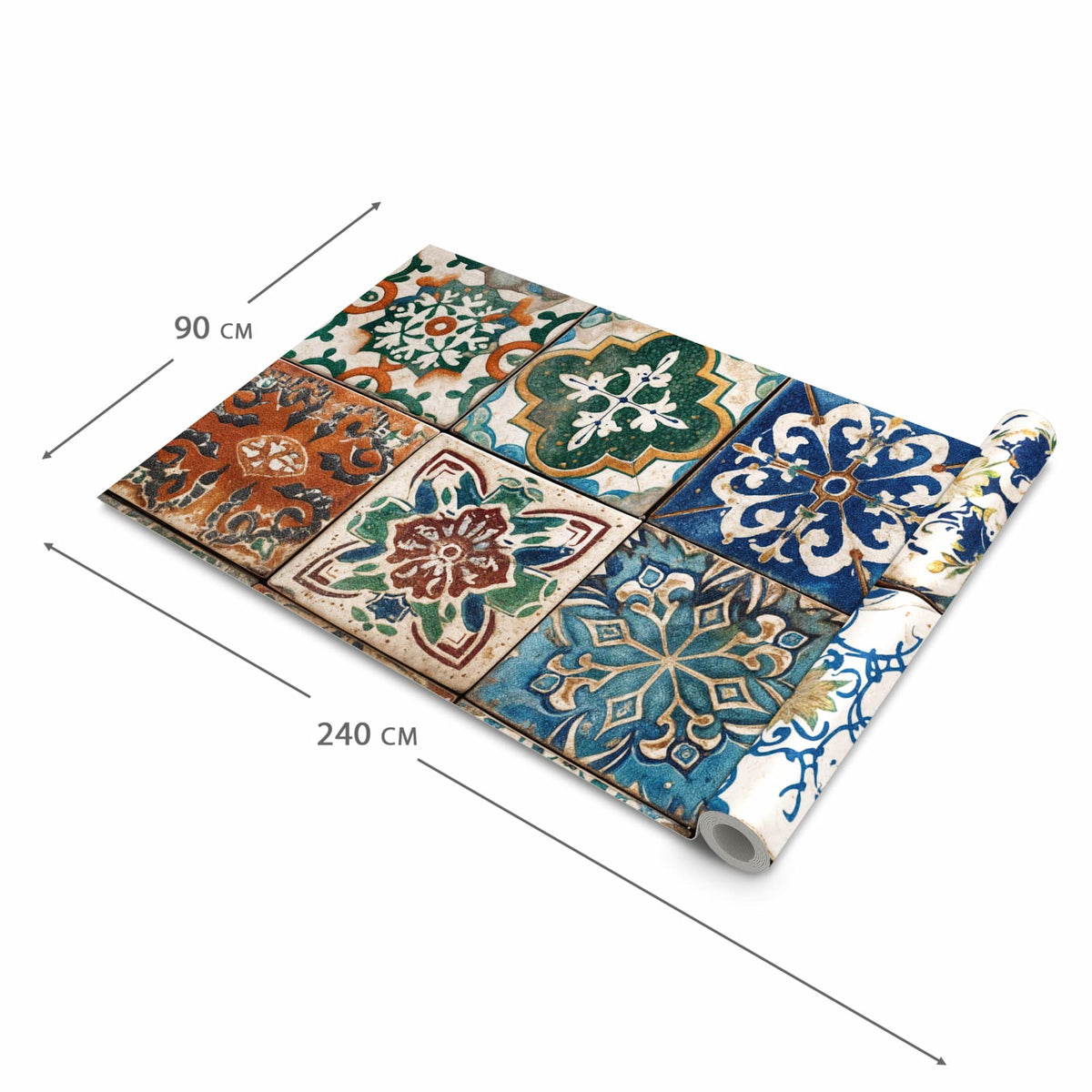 Waschbarer Teppich fürs Esszimmer mit Motiv Bunte Fliesenkacheln in der Größe 60x90 cm