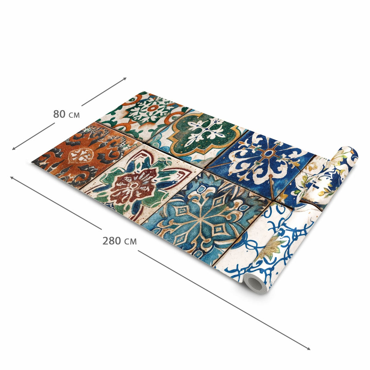 Dünner Küchenteppich mit Motiv Bunte Fliesenkacheln in der Grösse 60x90 cm - angenehme Haptik