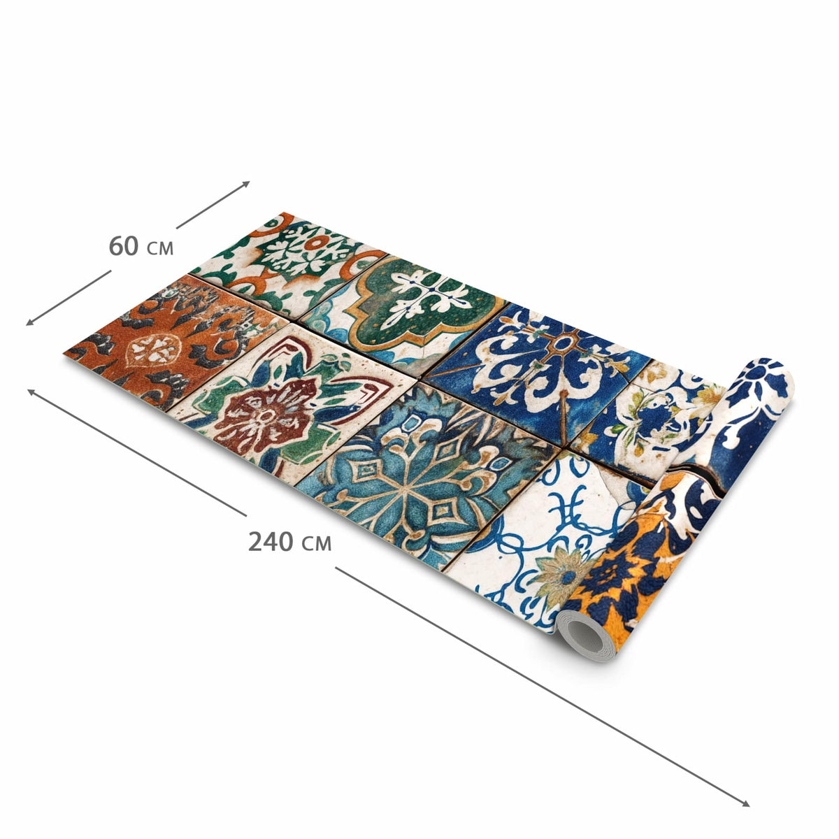 Langlebiger Teppichläufer für die Küche mit Motiv Bunte Fliesenkacheln in der Grösse 60x90 cm