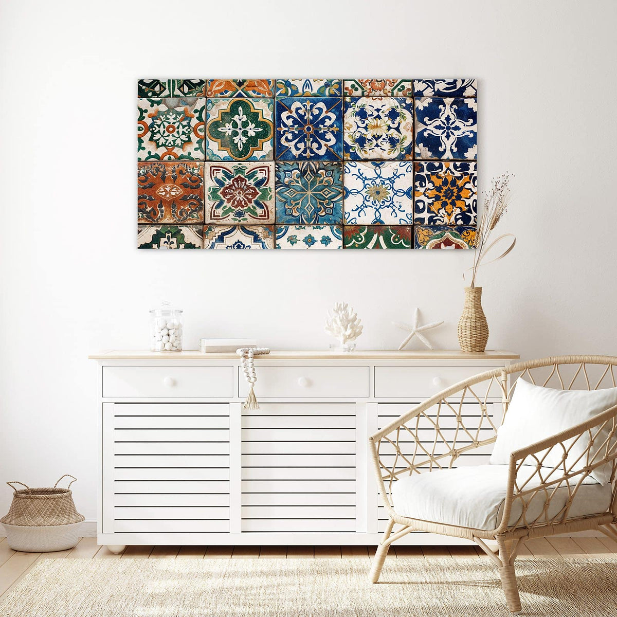 Echtglas, 4 mm – kein Acryl, keine Folie – Wandbild - Mediterrane Fliesen - Querformat