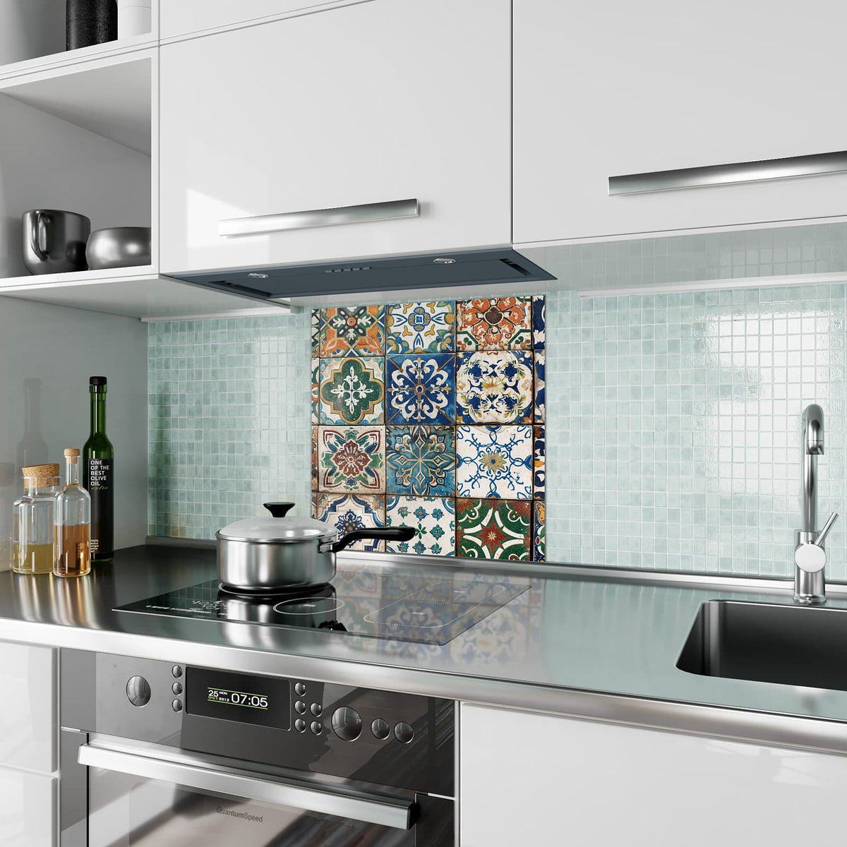 Küchenrückwand Mediterrane Fliesen aus Glas – Dekorfliesen im bunten Mosaik