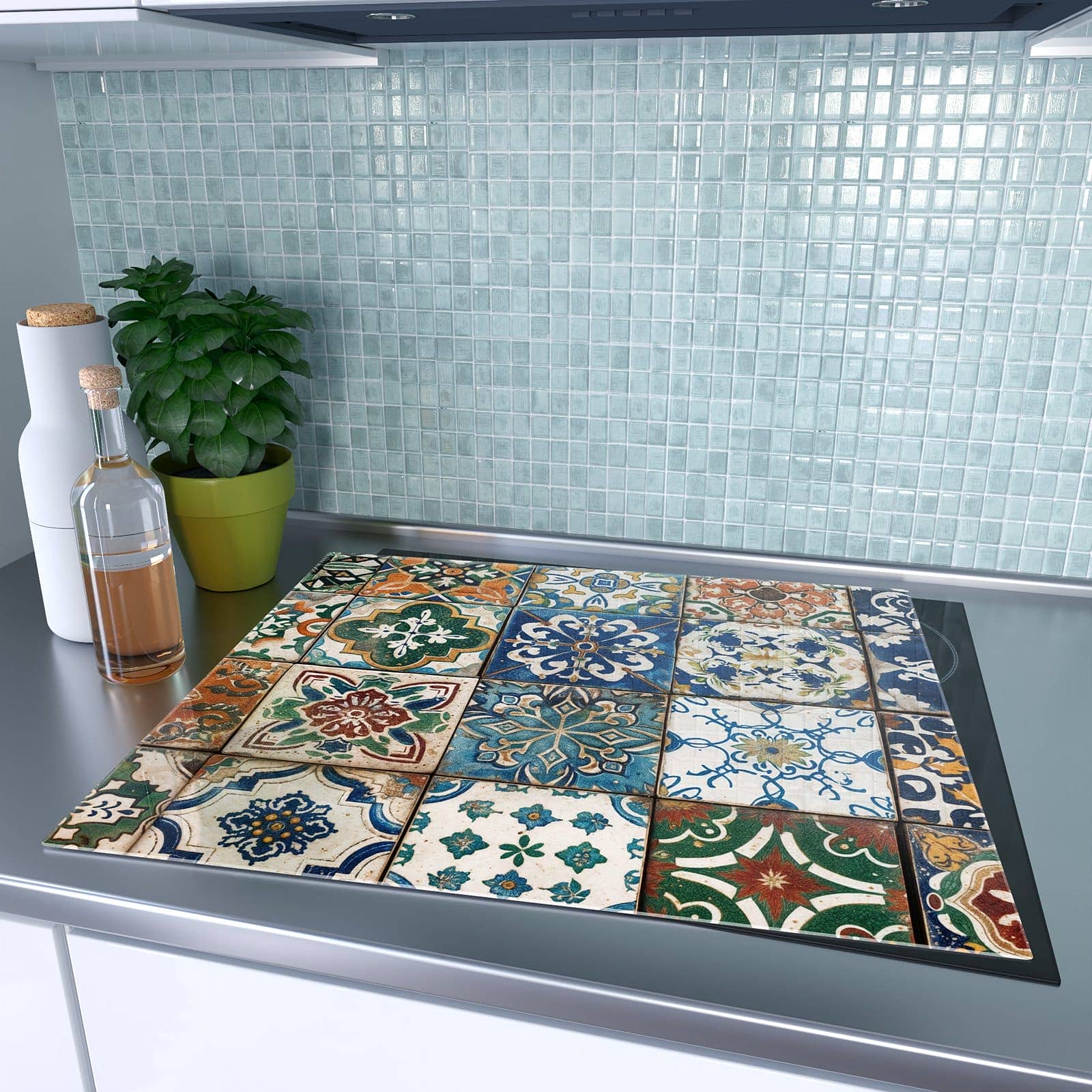 1-teilige Herdabdeckplatten mit Bunte Fliesenkacheln-Motiv auf dem Ceranfeld