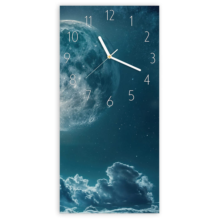 Wanduhr Mond über Wolken aus Glas – Hochformat 30 × 60 cm mit Ziffernblatt Elegant