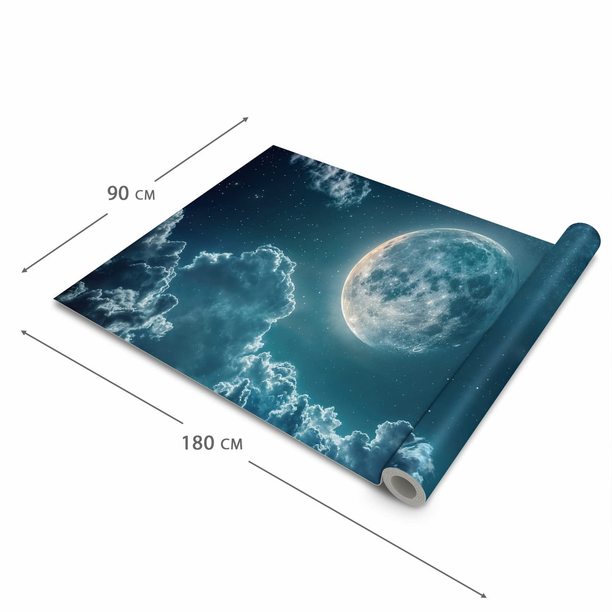 Feuchtigkeitsresistenter waschbarer Teppich Esstisch mit Motiv Mond über Wolken in der Grösse 60x300 cm