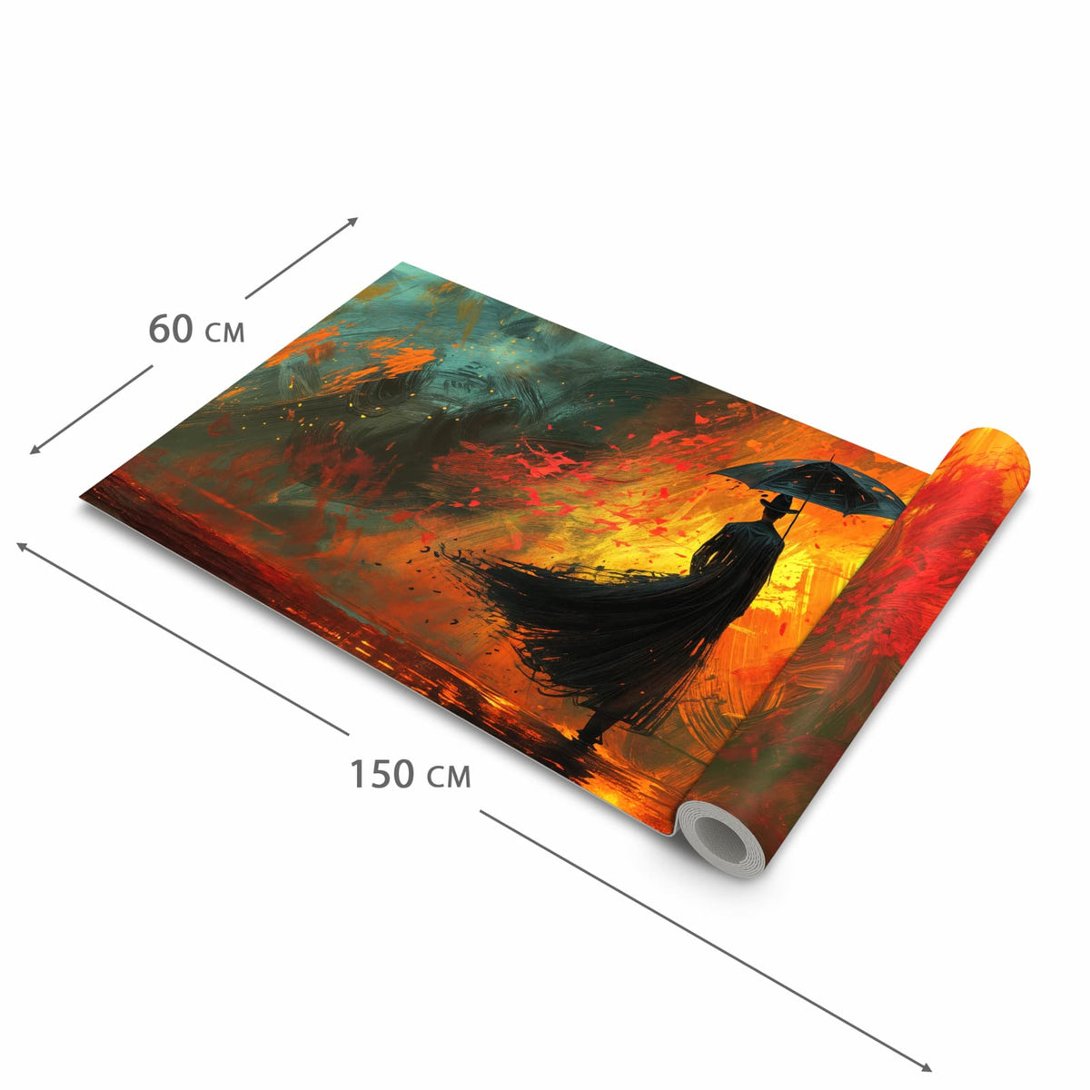 Formstabiler Küchenteppich mit Motiv Mann Mit Regenschirm in der Grösse 60x270 cm