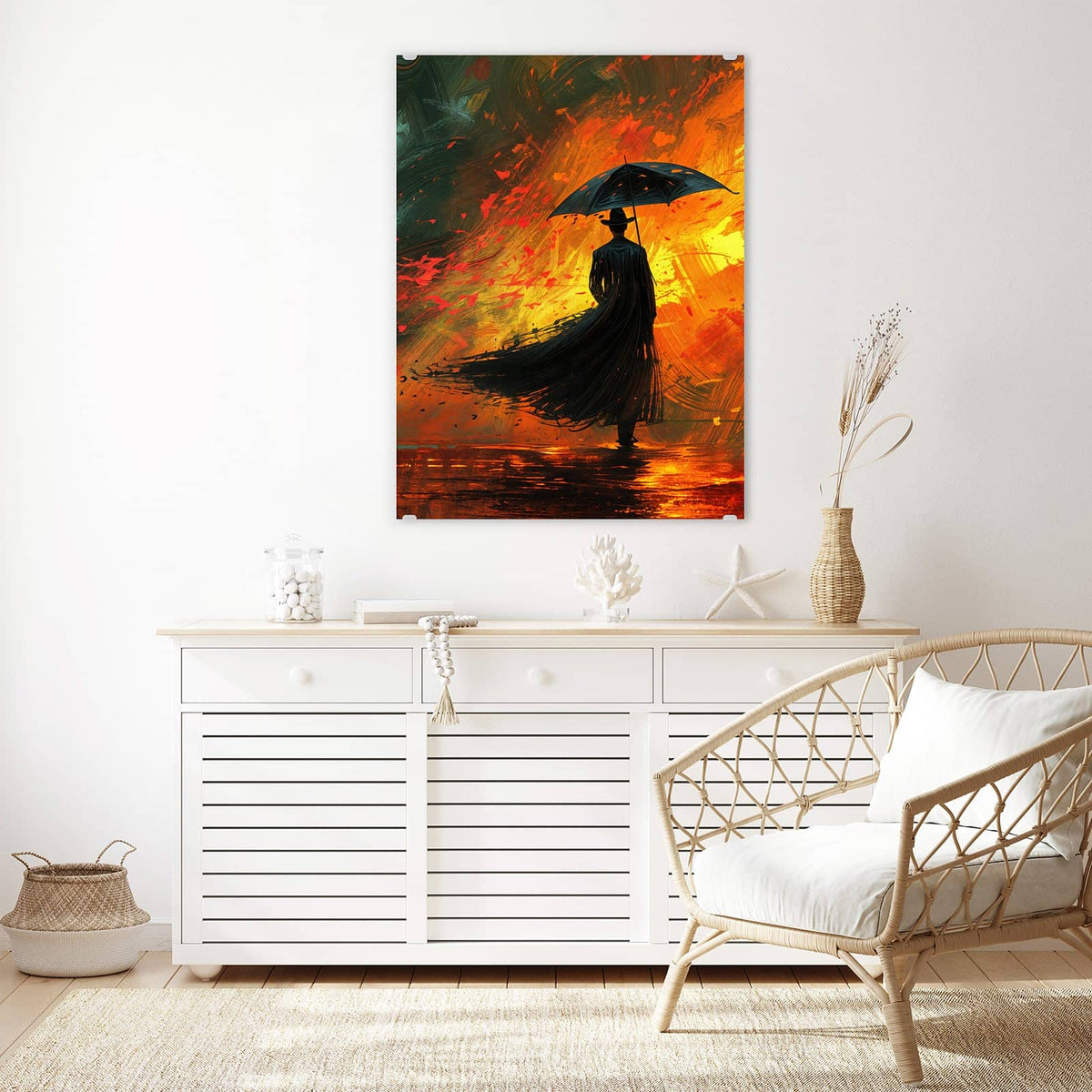Aufhängung liegt bei – Motiv später wechselbar – Wandbild - Silhouette mit Schirm - Hochformat
