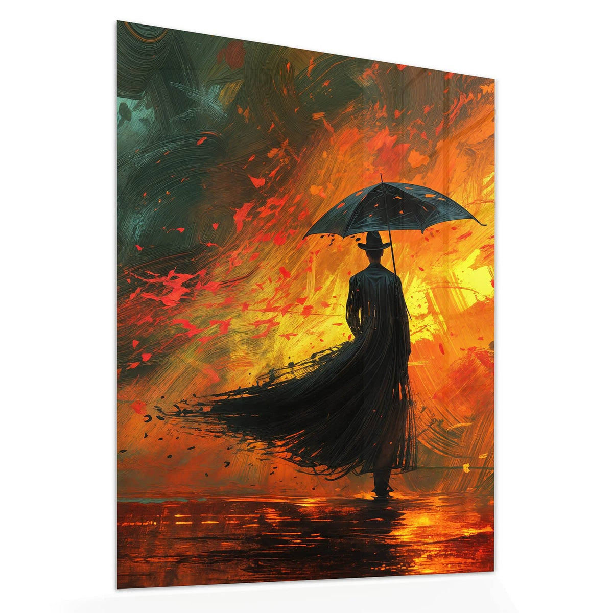Echtglas, 4 mm – kein Acryl, keine Folie – Wandbild - Silhouette mit Schirm - Hochformat