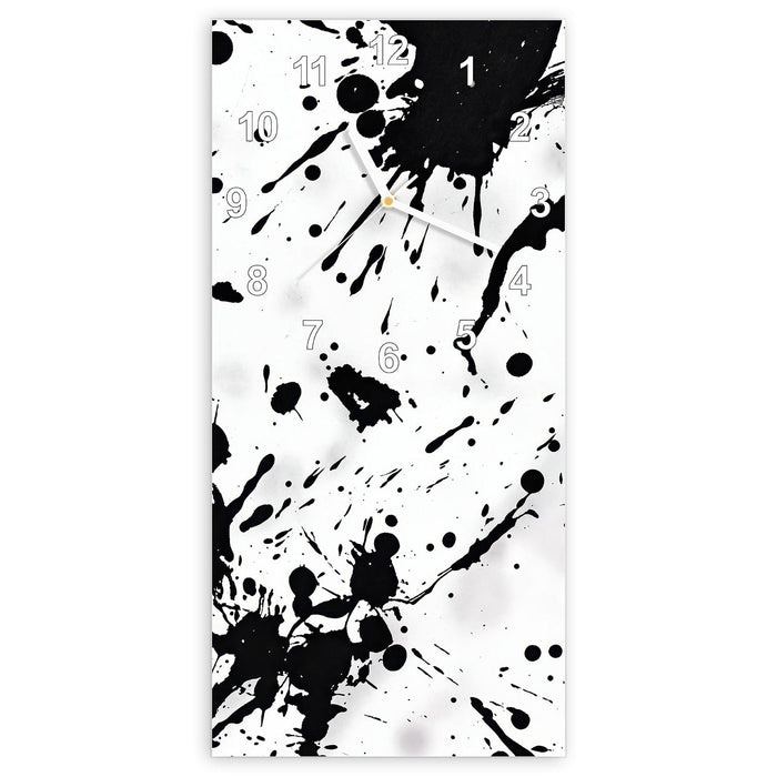 Wanduhr Farbkleckse aus Glas – Hochformat 30 × 60 cm mit Ziffernblatt Modern