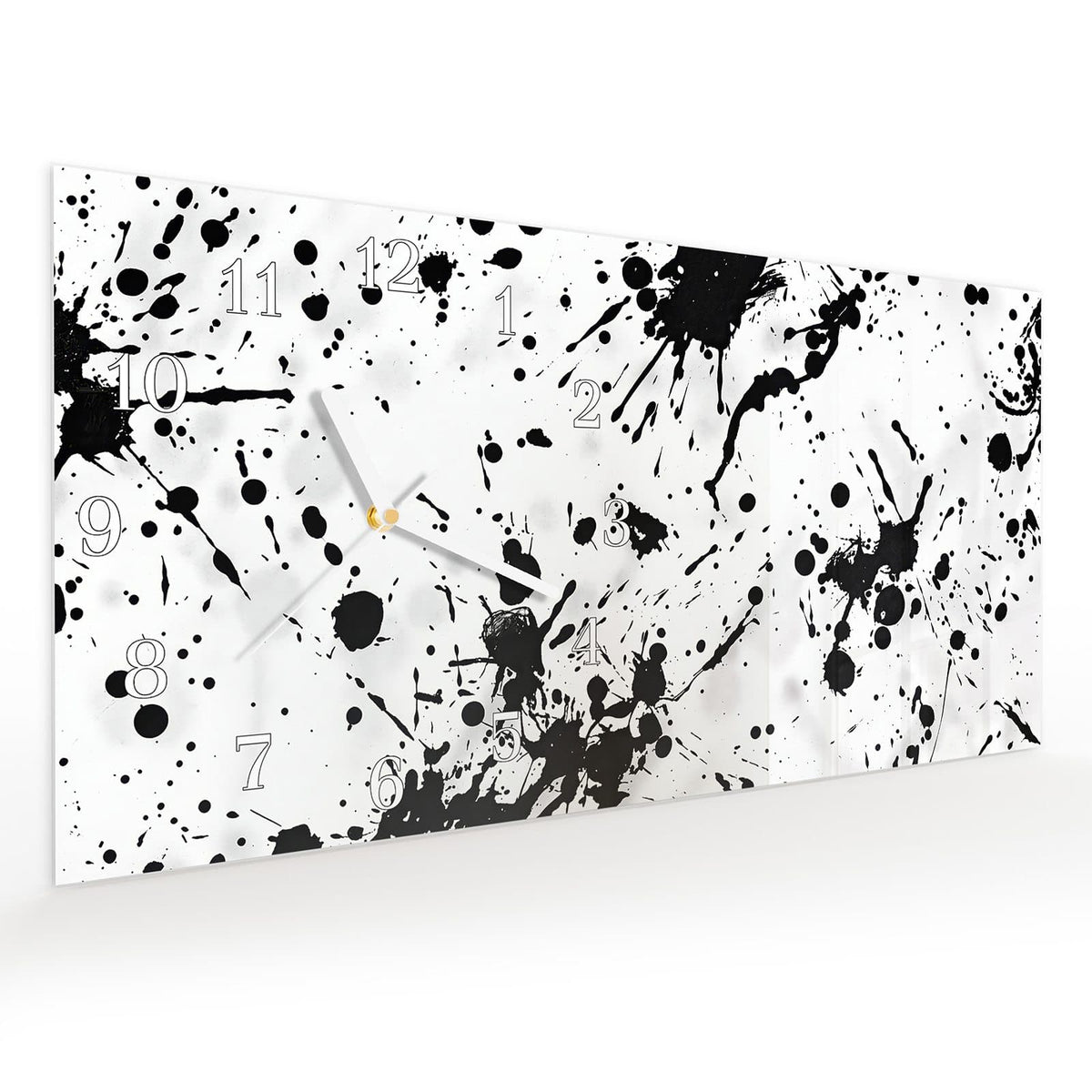 Vormontiert – mit Schwebeeffekt – Wanduhr Farbkleckse aus Glas – Querformat 60 × 30 cm
