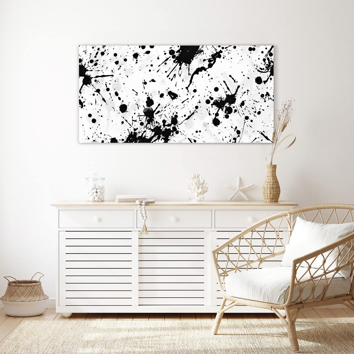 Echtglas, 4 mm – kein Acryl, keine Folie – Wandbild - Tintenspritzer - Querformat