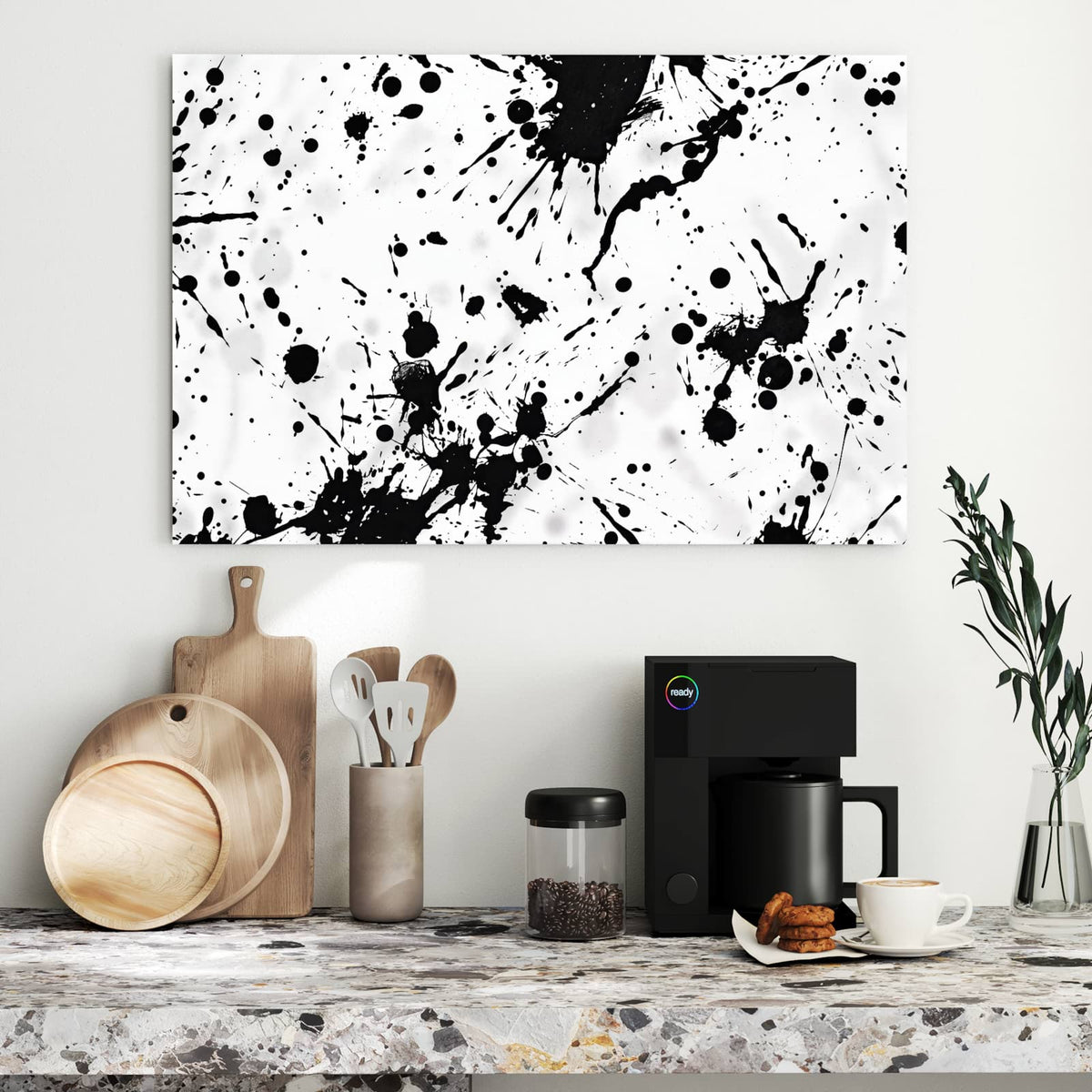 Metall Magnettafel - Tintenspritzer – Schwarze Tintenspritzer auf Weiß