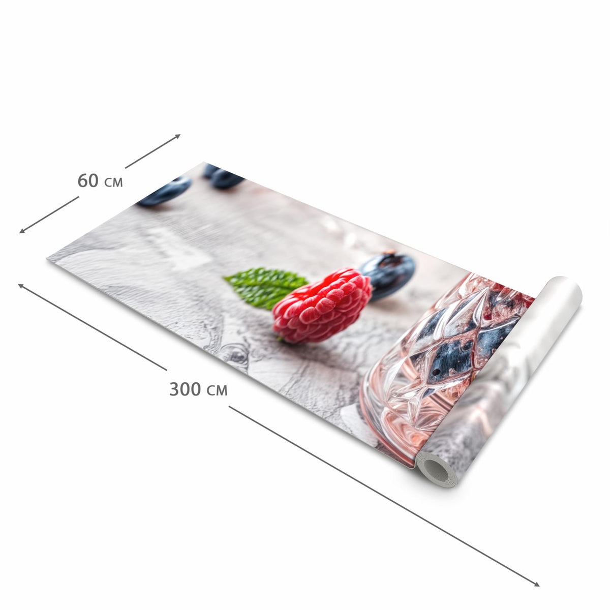 Waschbarer Küchenteppich mit Motiv Cocktail Beeren in der Grösse 60x240 cm für Trittkomfort