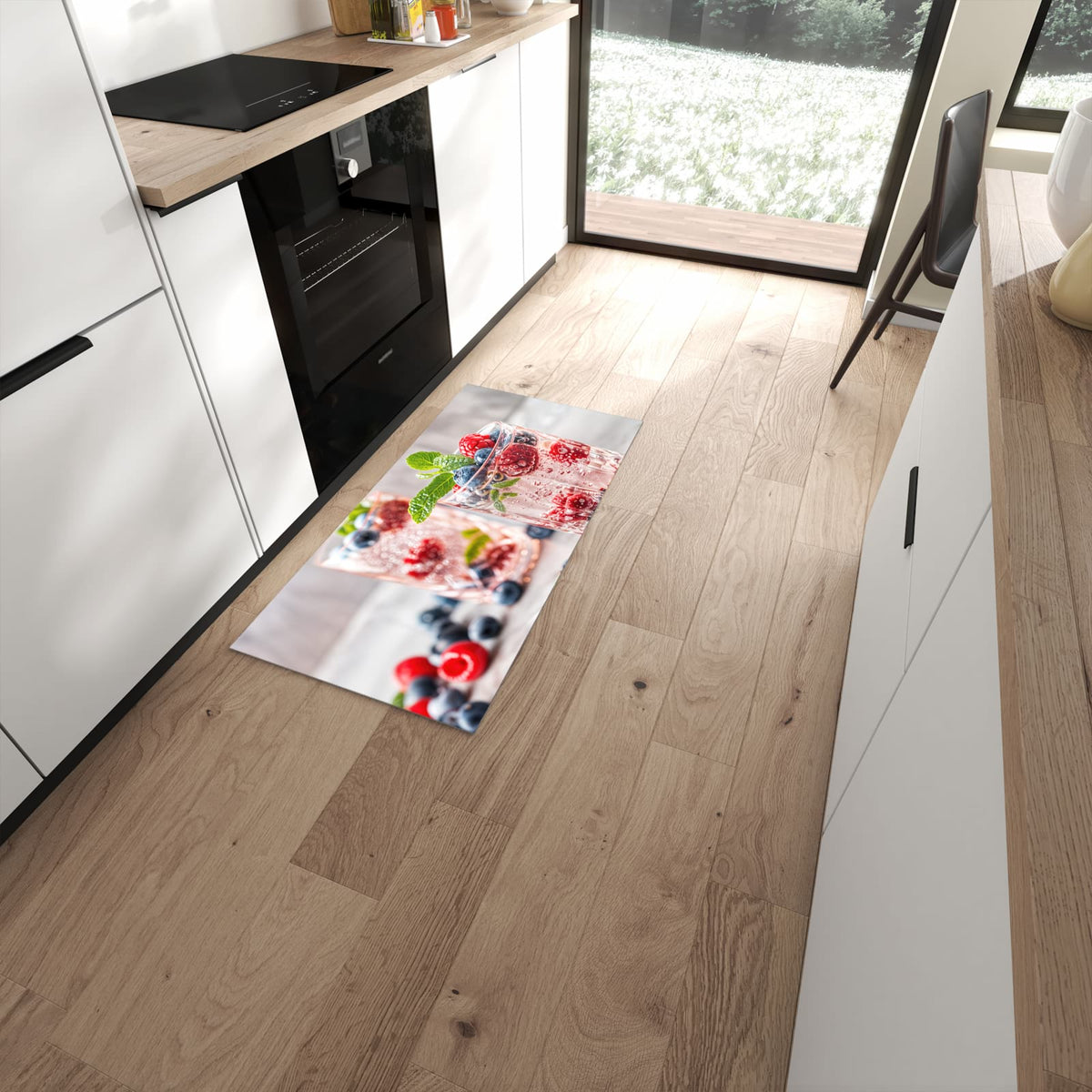 Waschbarer Teppich fürs Esszimmer mit Motiv Cocktail Beeren in moderner Küche #grösse_60 x 120 cm