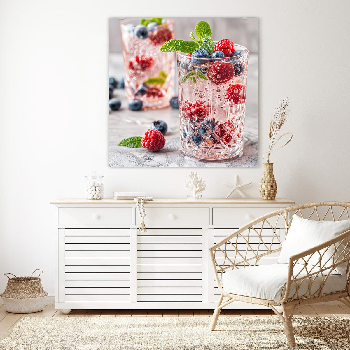 Echtglas, 4 mm – kein Acryl, keine Folie – Wandbild - Limonade mit Beeren - Quadratisch