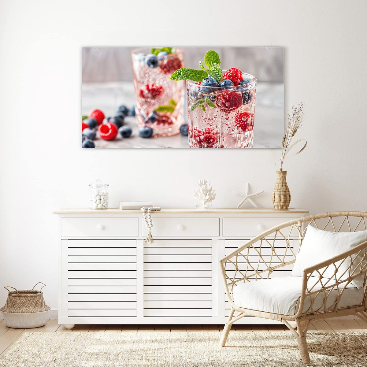 Echtglas, 4 mm – kein Acryl, keine Folie – Wandbild - Limonade mit Beeren - Querformat