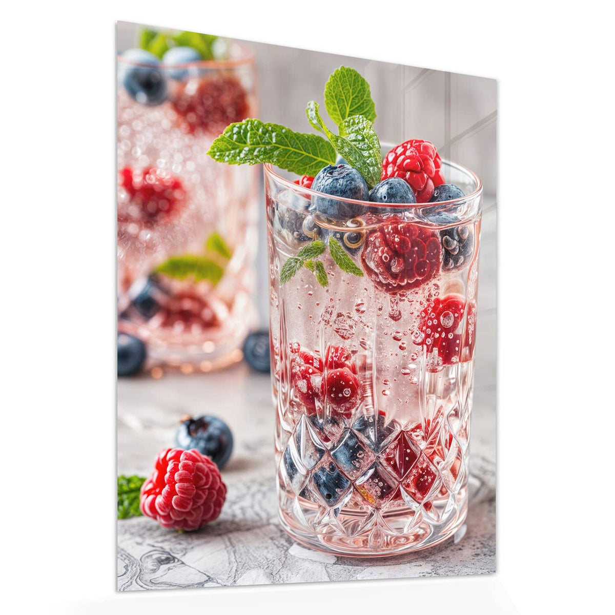 Echtglas, 4 mm – kein Acryl, keine Folie – Wandbild - Limonade mit Beeren - Hochformat