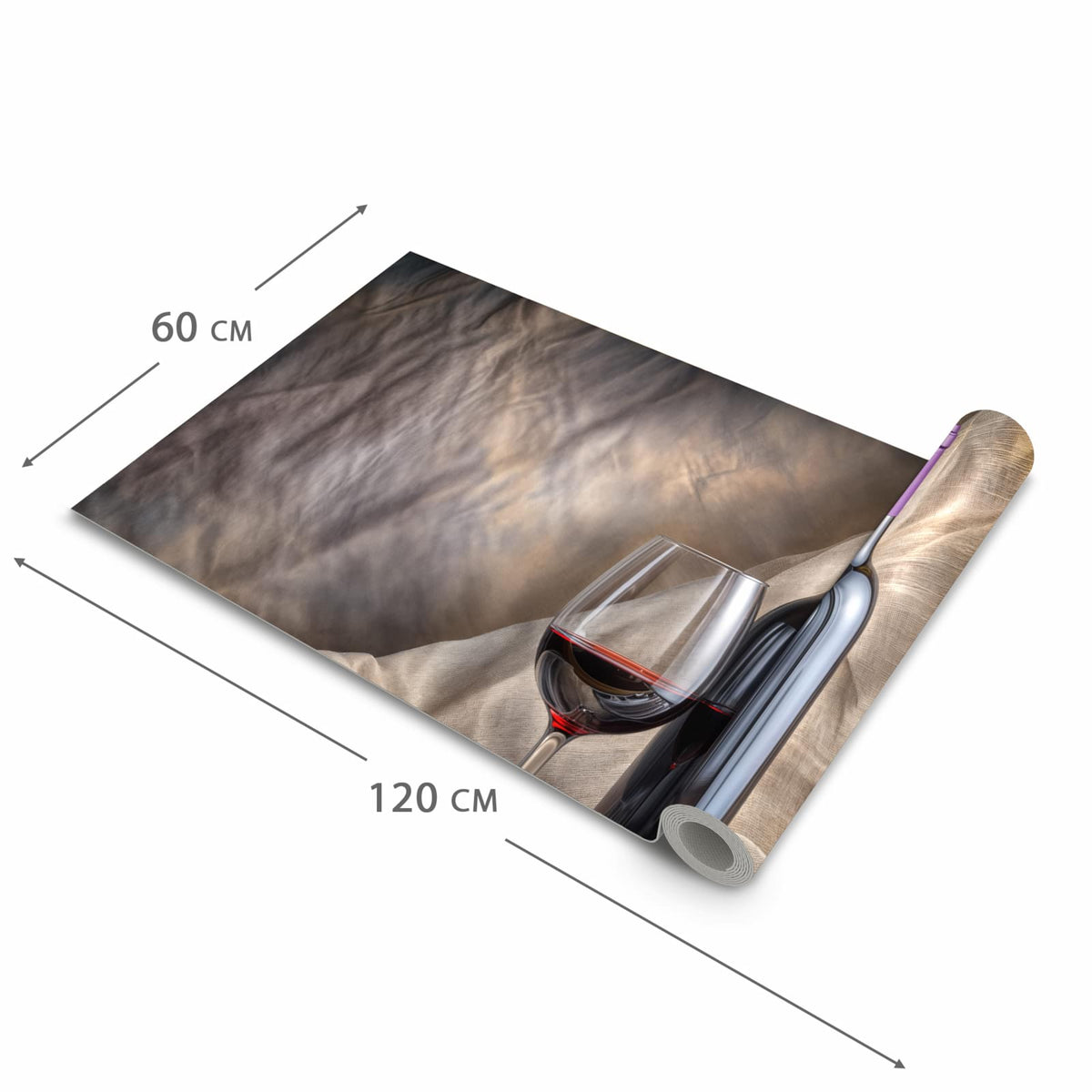 Waschbarer Küchenläufer mit Motiv Wein mit Glas in der Grösse 60x240 cm