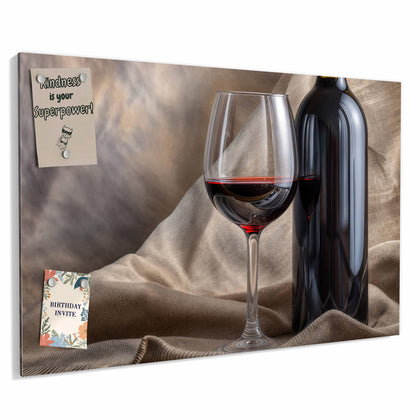 Metall Magnettafel mit dem Motiv Weinflasche und Glas