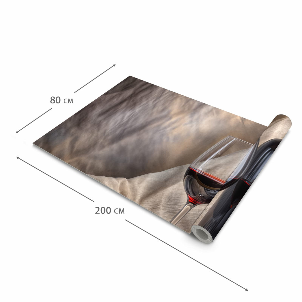 Feuchtigkeitsresistenter waschbarer Küchenteppich mit Motiv Wein mit Glas in der Grösse 60x240 cm