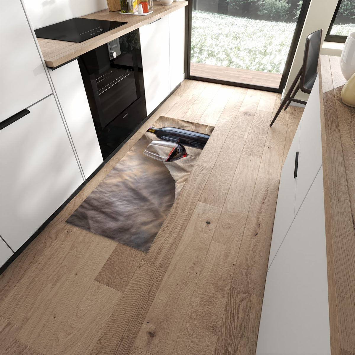 Hygienischer Küchenteppich mit Motiv Wein mit Glas in moderner Küche - waschbar #grösse_60 x 150 cm