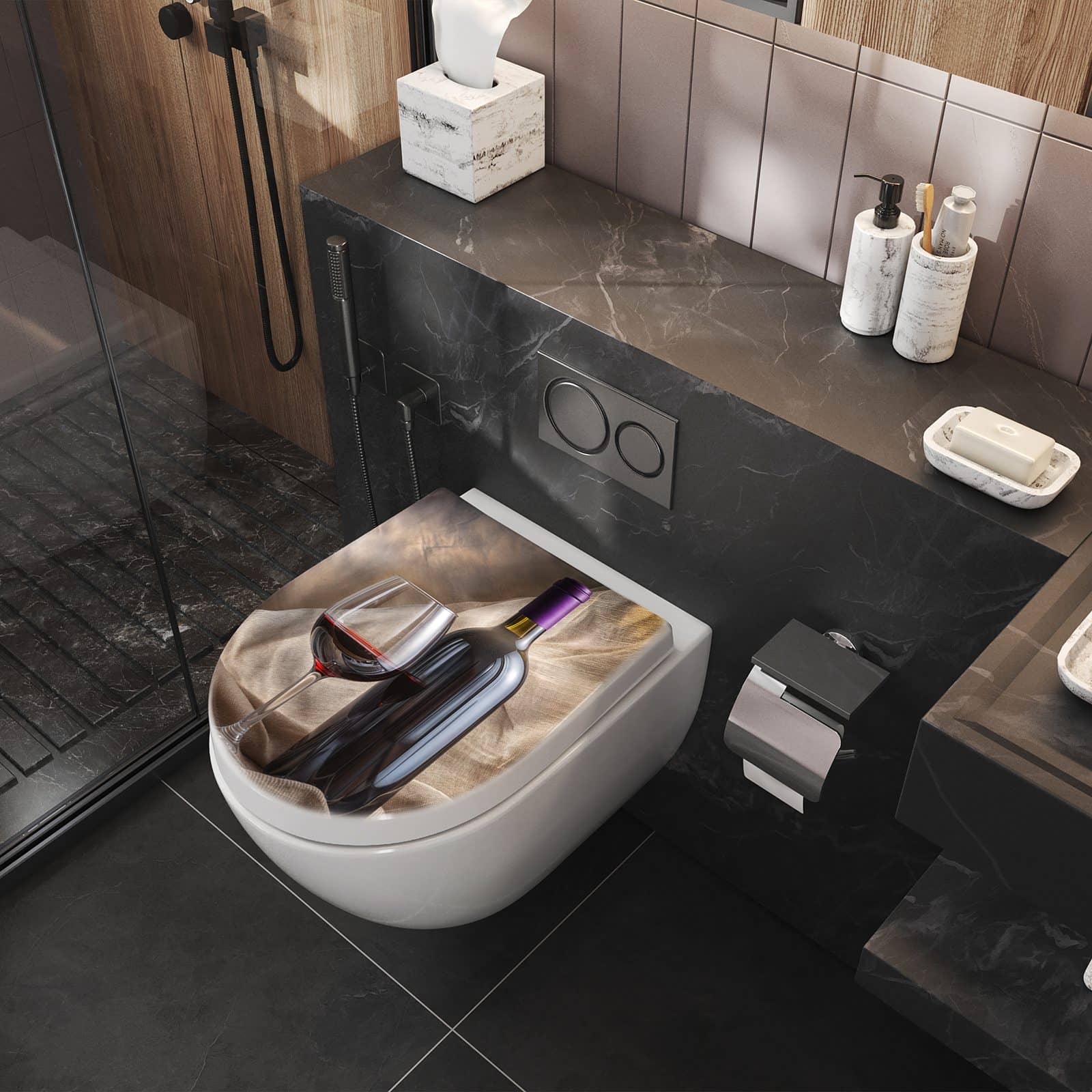 WC-Sitz mit Absenkautomatik Wein mit Glas