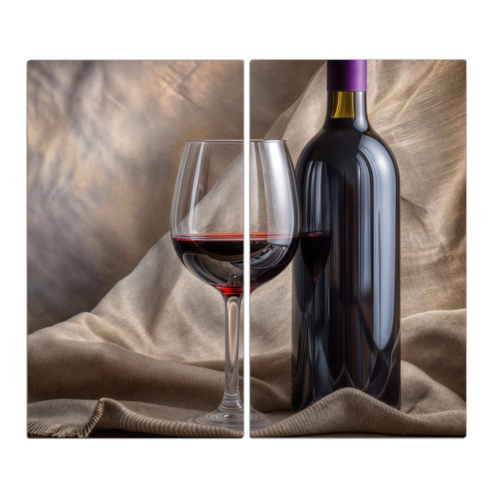 2-teilige Herdabdeckplatte für Ceranfeld mit Wein mit Glas-Motiv in der Frontansicht #grösse_2-Teilig (60x52cm)