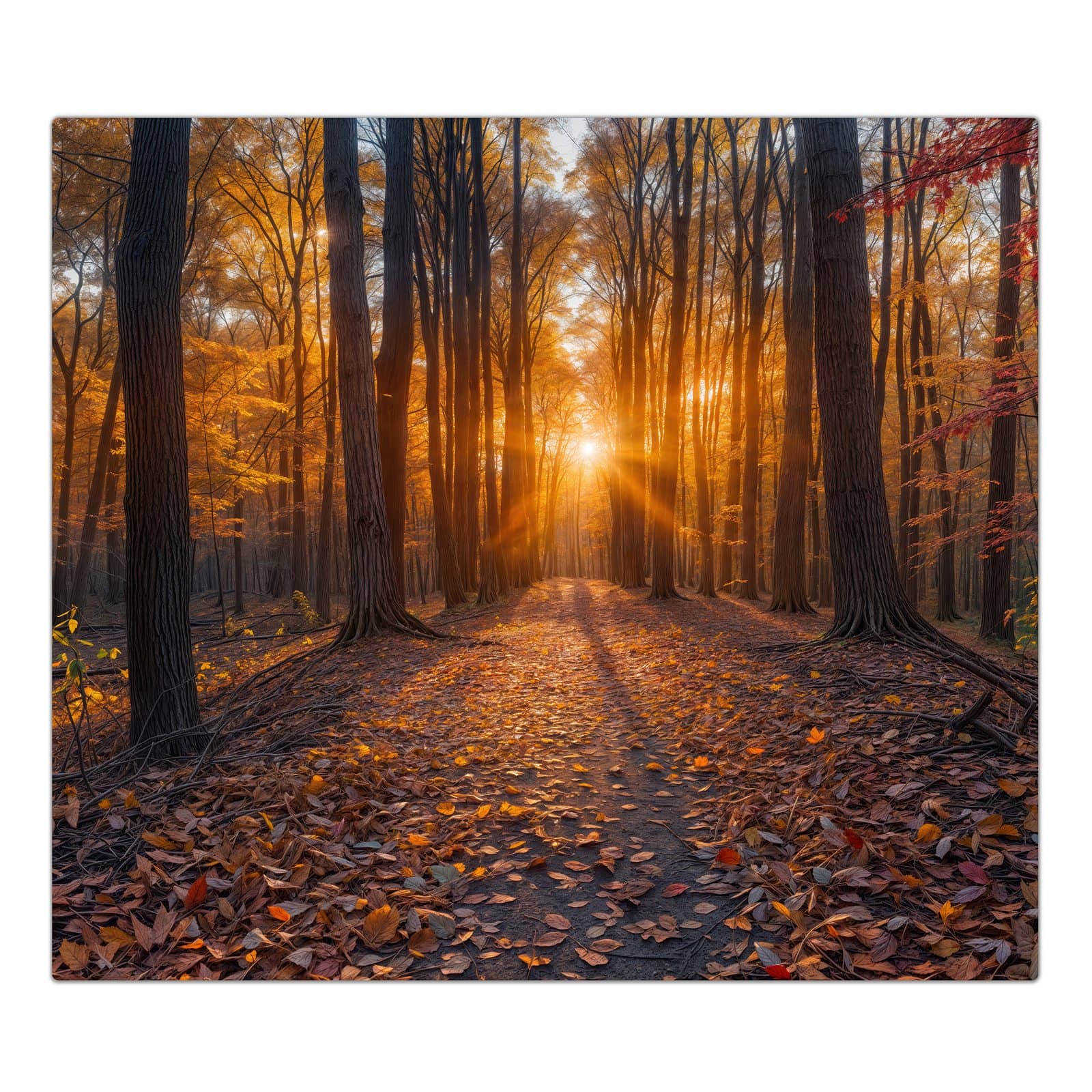 1-teilige Herdabdeckplatte mit Sonnenuntergang Wald-Motiv in der Frontansicht