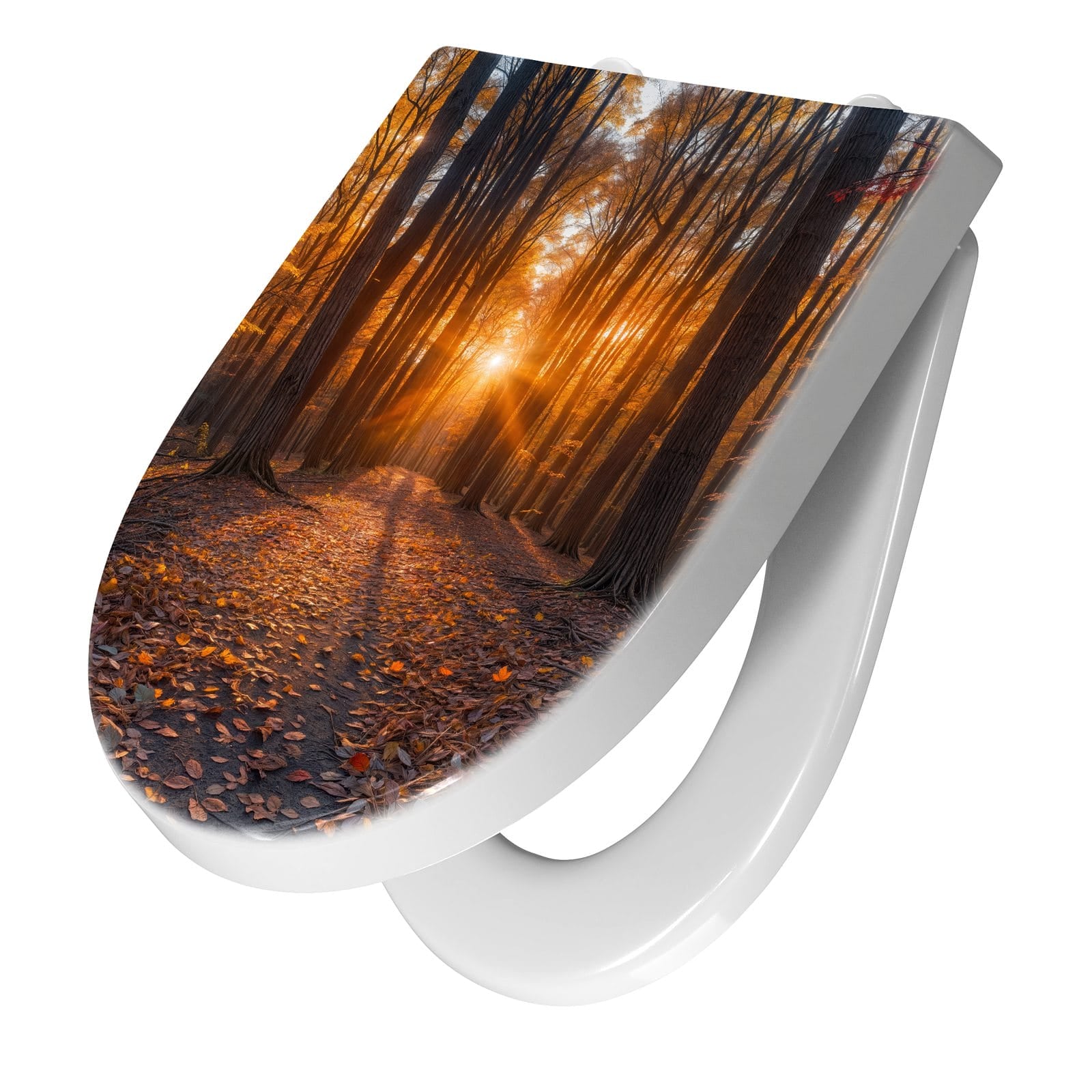 WC-Sitz mit Absenkautomatik Sonnenuntergang Wald