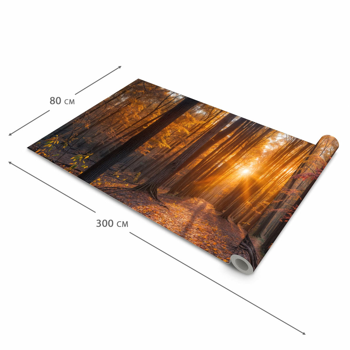 Pflegeleichter Küchenläufer mit Motiv Sonnenuntergang Wald in der Grösse 60x180 cm