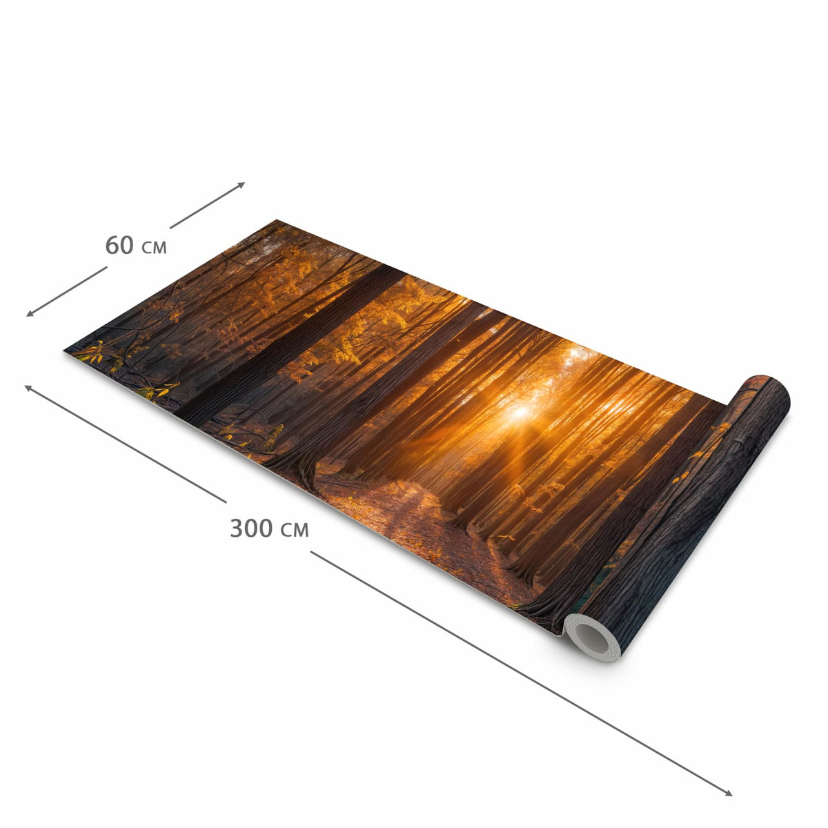 Fleckenresistenter Küchenläufer mit Motiv Sonnenuntergang Wald in der Grösse 60x180 cm