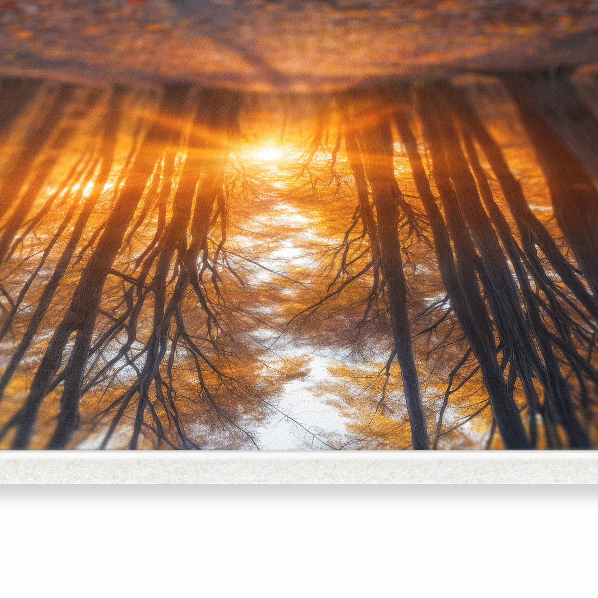 Wasserabweisender Küchenläufer mit Motiv Sonnenuntergang Wald in seitlicher Ansicht