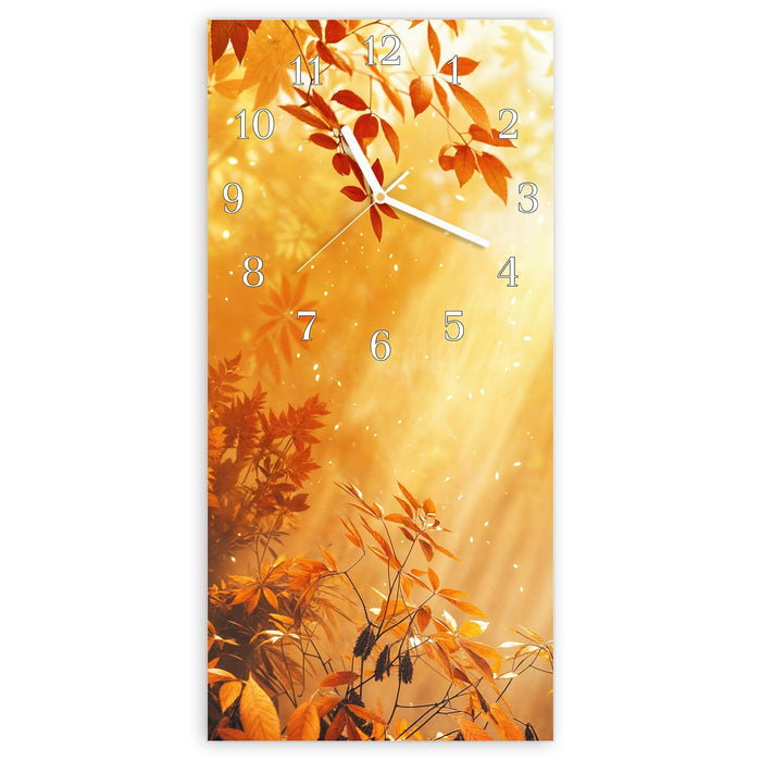 Wanduhr Herbstlicher Wald aus Glas – Hochformat 30 × 60 cm mit Ziffernblatt Klassisch