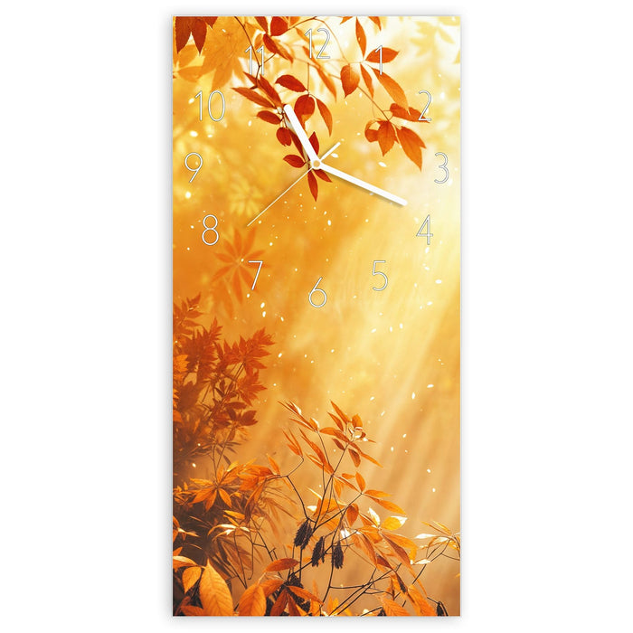 Wanduhr Herbstlicher Wald aus Glas – Hochformat 30 × 60 cm mit Ziffernblatt Elegant