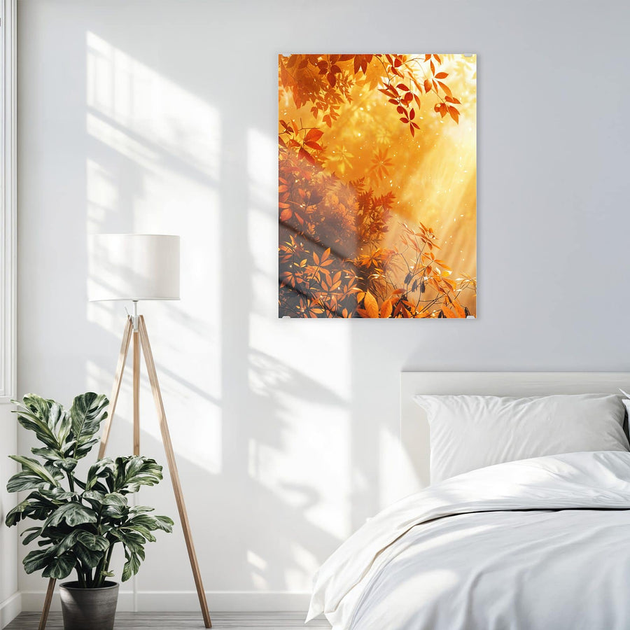 Maße Wandbild - Herbstwald im Gegenlicht - Hochformat