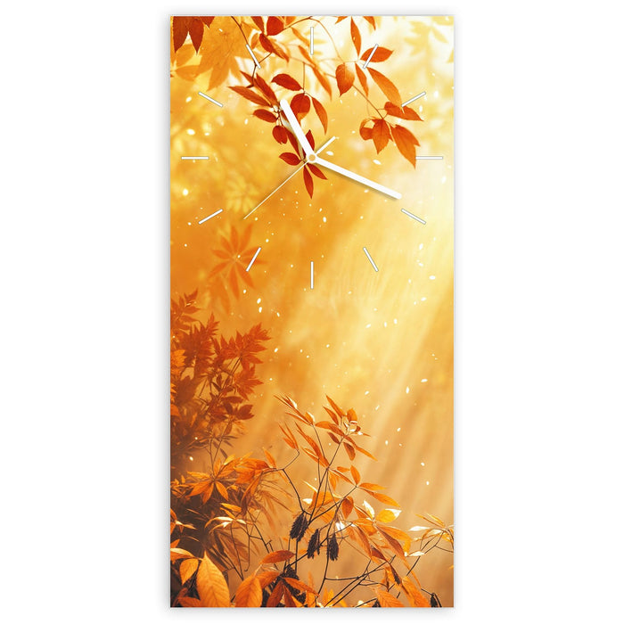 Wanduhr Herbstlicher Wald aus Glas – Hochformat 30 × 60 cm mit Ziffernblatt Linie