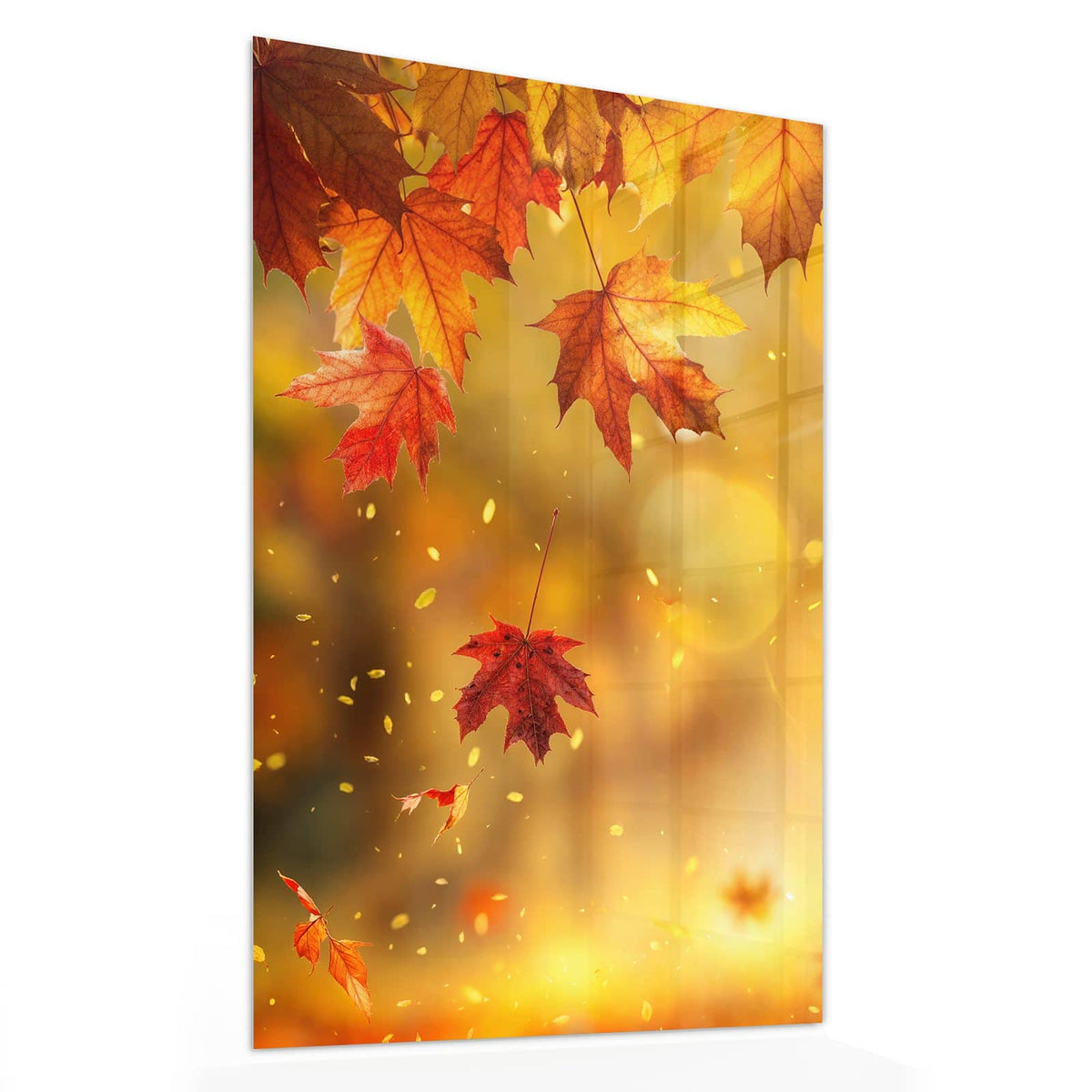 11 Größen – von 30 × 60 bis 60 × 150 cm – Wandbild - Sonne im Ahornlaub - Hochformat