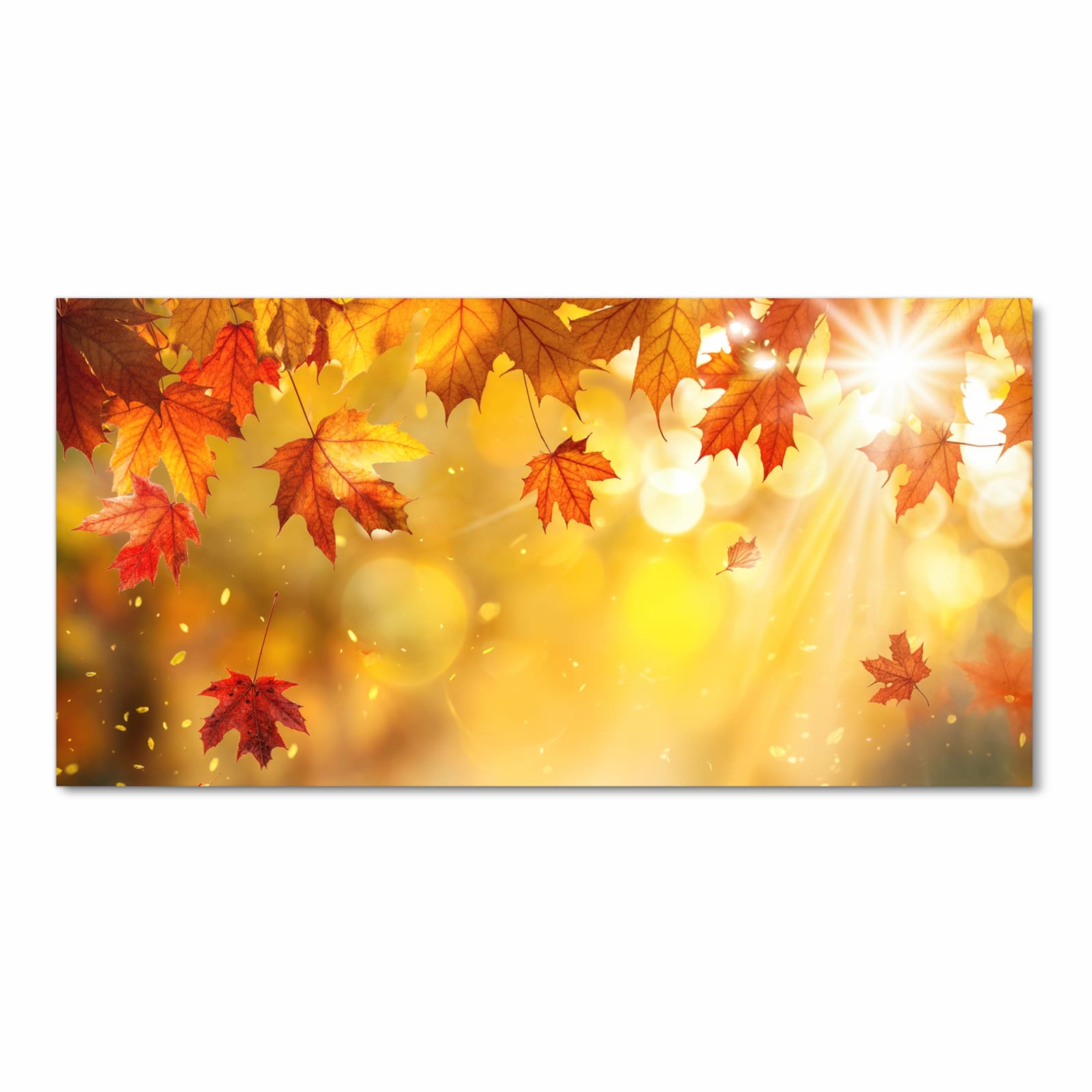 Hygienischer rutschfester Läufer mit Motiv Herbstblätter Sonne in Frontansicht für den Flur