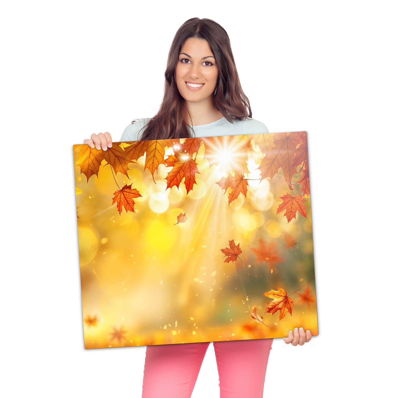 Ceranfeld Abdeckungen mit Herbstblätter Sonne-Motiv wird zur Größendarstellung gehalten