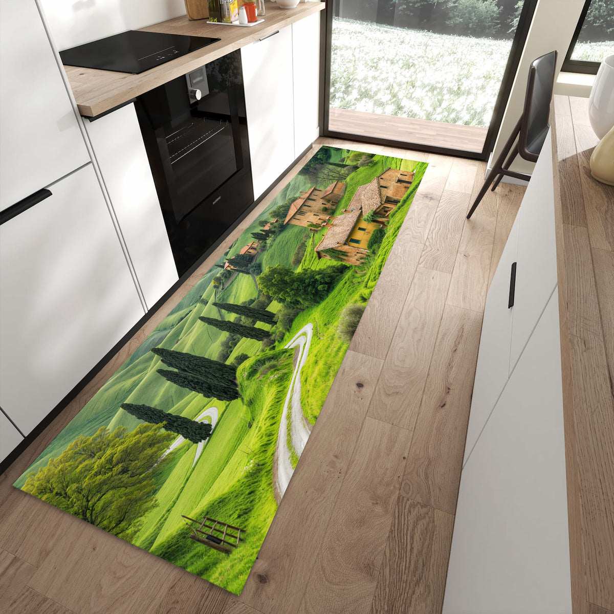 Rutschfester dünner Teppich mit Motiv Landschaft Italien spart Zeit in moderner Küche