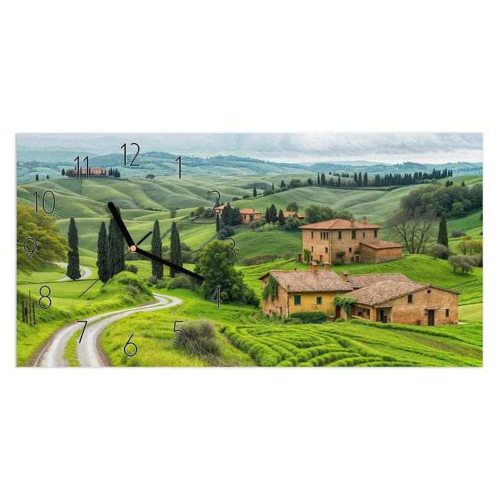 Wanduhr Landschaft Italien aus Glas – Querformat 60 × 30 cm mit Ziffernblatt Elegant