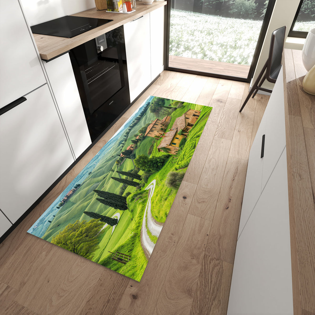 Formstabiler Läufer mit Motiv Landschaft Italien in moderner Küche für rutschfesten Stand
