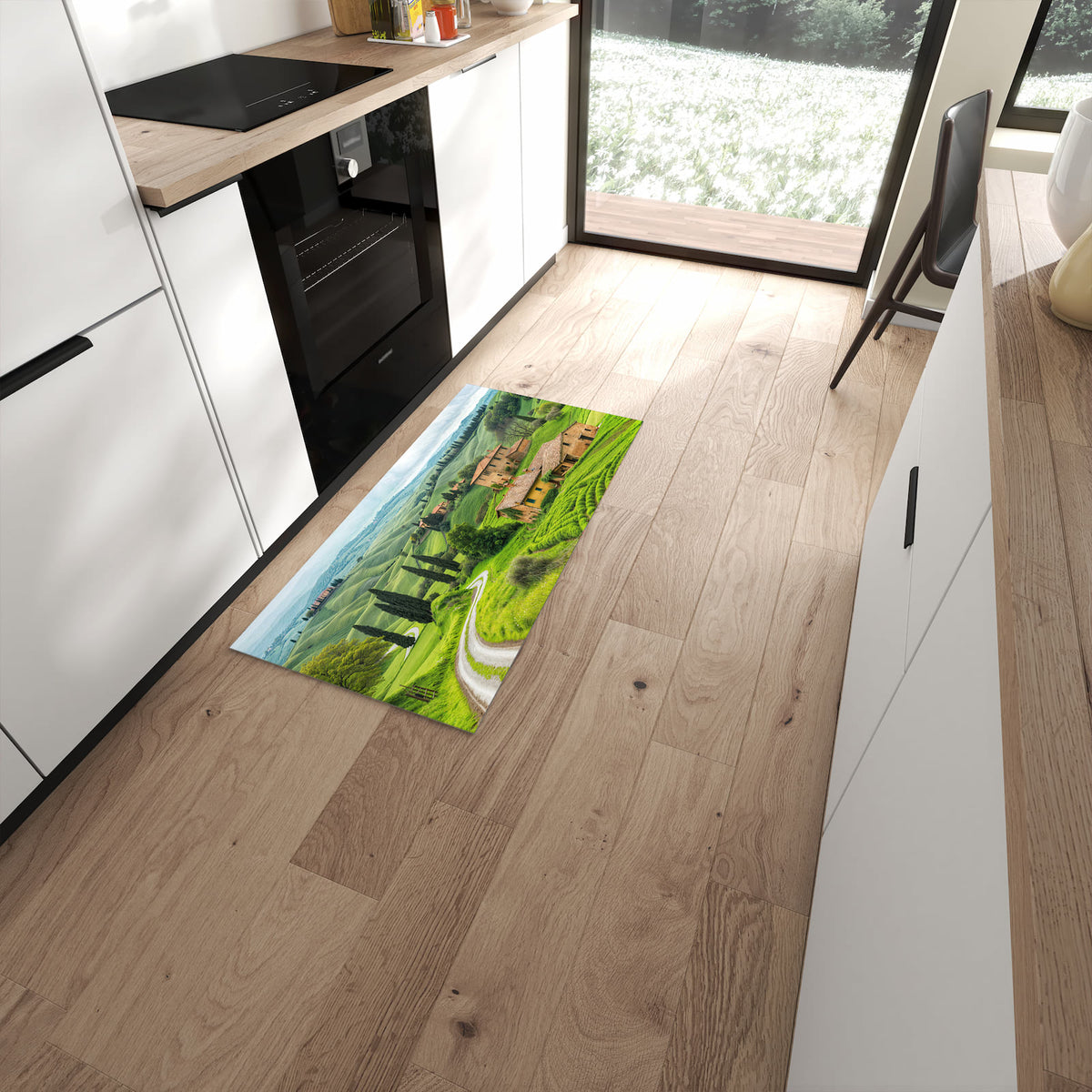 Langlebiger Küchenläufer mit Motiv Landschaft Italien in moderner Küche #grösse_60 x 120 cm