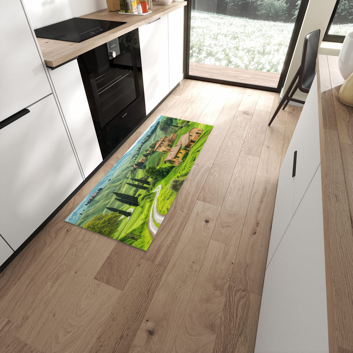 Rutschfester Küchenläufer mit Motiv Landschaft Italien in moderner Küche #grösse_60 x 150 cm