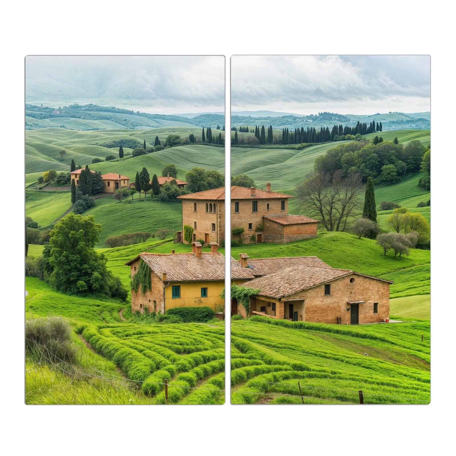 2-teilige Herdabdeckplatten mit Landschaft Italien-Motiv in der Frontansicht
