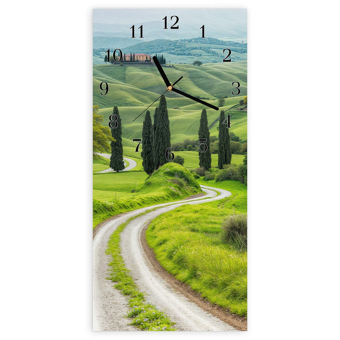 Wanduhr Landschaft Italien aus Glas – Hochformat 30 × 60 cm mit Ziffernblatt Klassisch