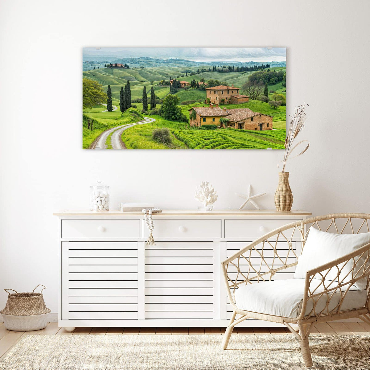 Echtglas, 4 mm – kein Acryl, keine Folie – Wandbild - Landhaus in der Toskana - Querformat