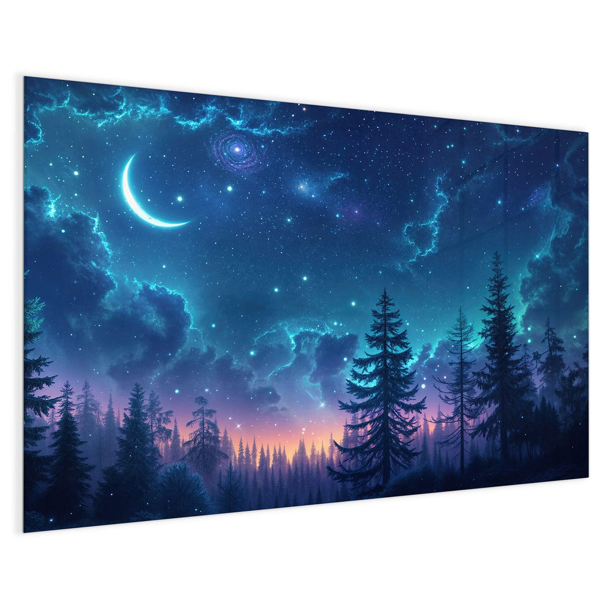 4 mm Glas statt lackiertem Blech – Magnettafel - Mondsichel über Tannen