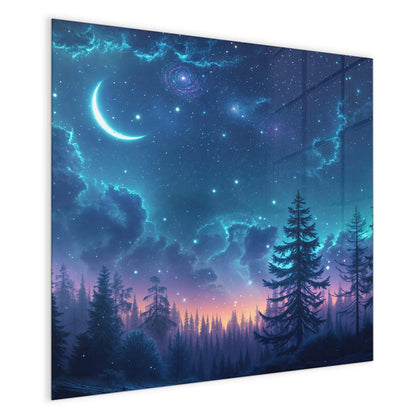 Magnettafel mit dem Motiv Mondsichel über Tannen