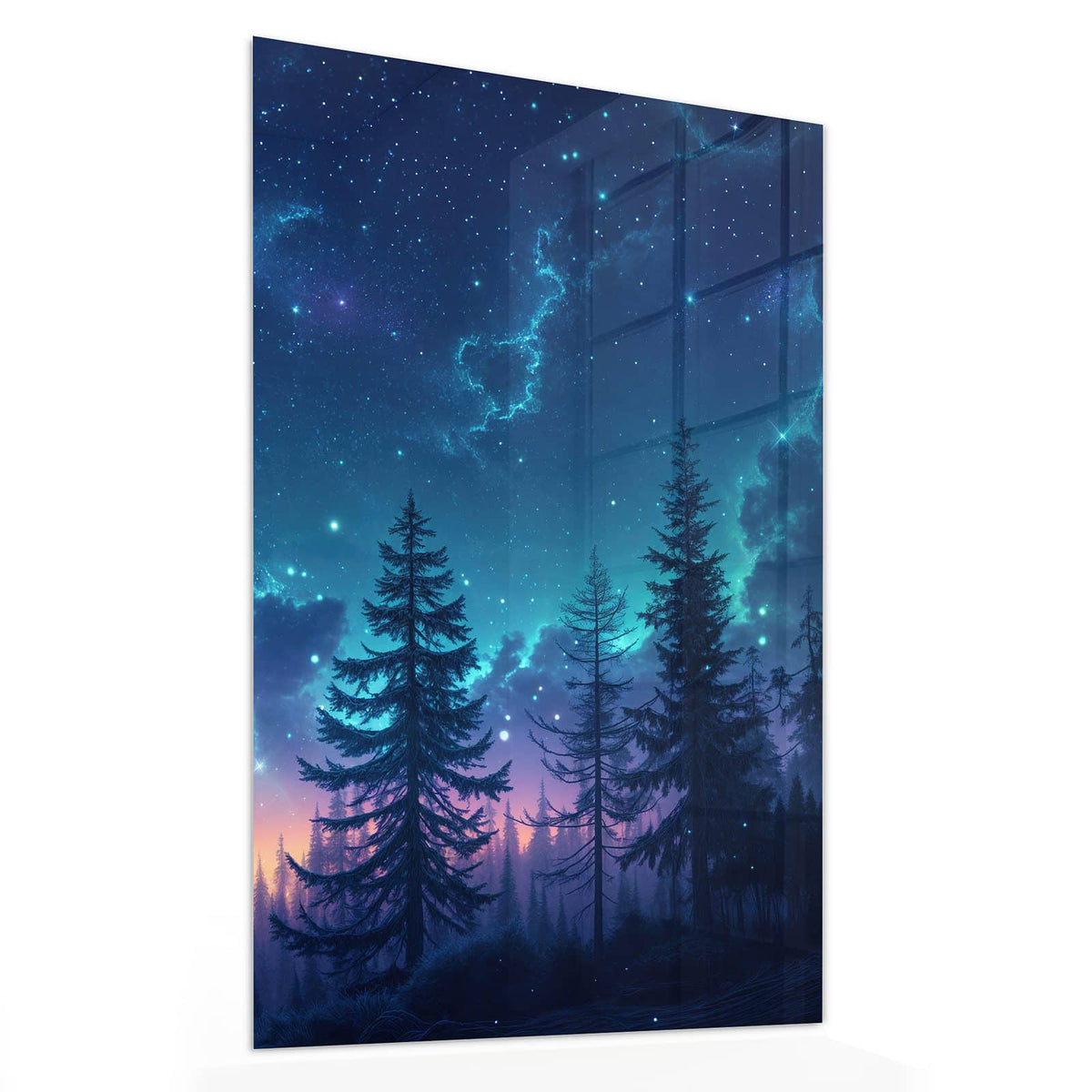 11 Größen – von 30 × 60 bis 60 × 150 cm – Wandbild - Mondsichel über Tannen - Hochformat